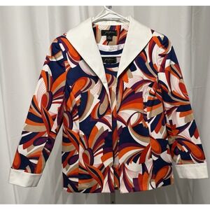Josephine Women's 6P Multi-Color Geometric Retro Print Open Front Jacket NWT